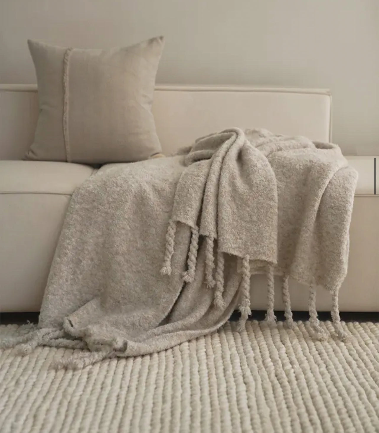 Bulimba home Beige Tassel throw rug