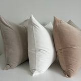 Bulimba home velvet cushion dove grey, white and sand