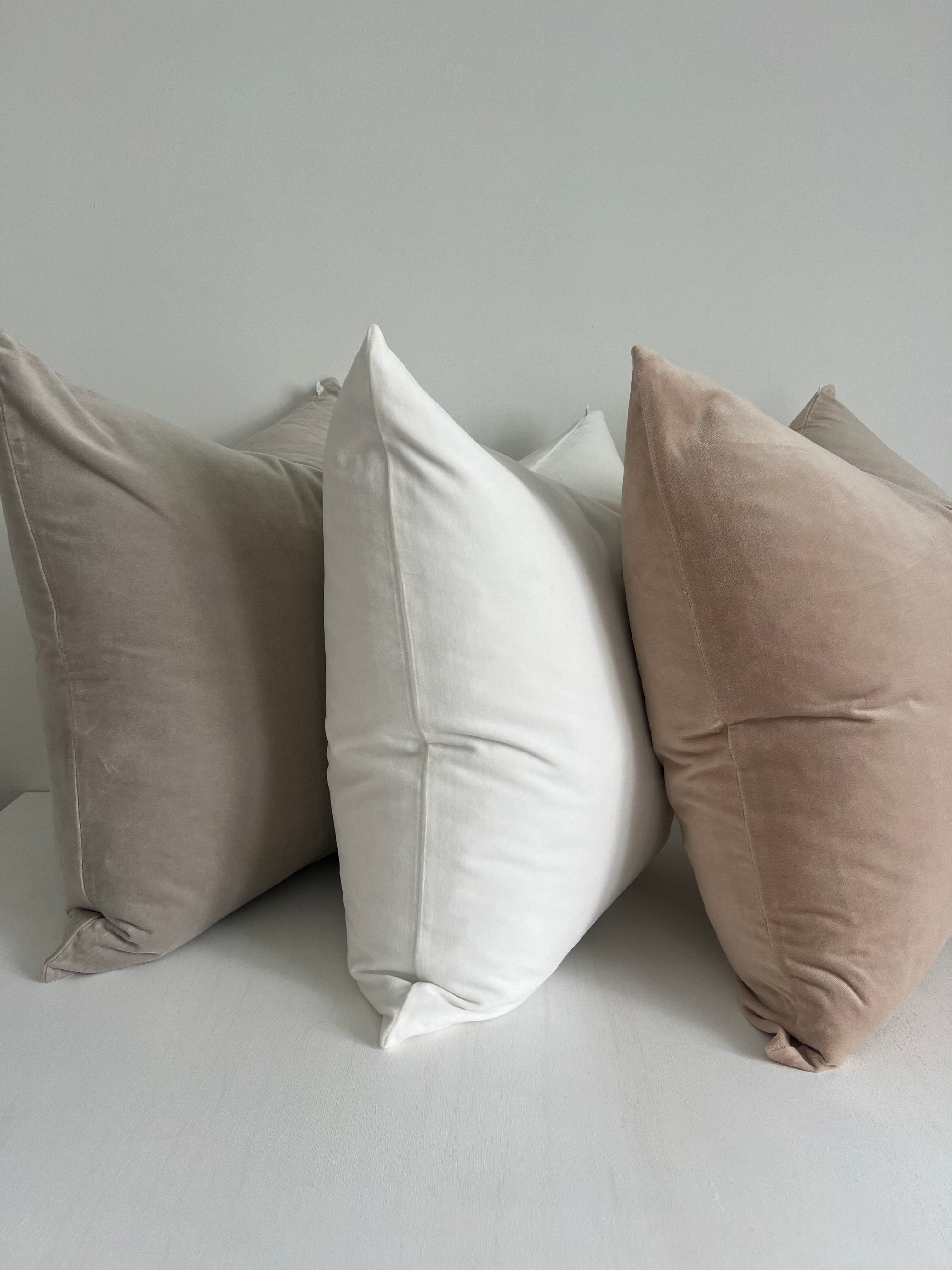 Bulimba home velvet cushion dove grey, white and sand
