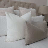 bulimba home elke white velvet cushion, dove grey rectangle cushion and duck feather inserts