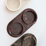 bulimba home marble pet bowls and tray. Beige marble, Rosso levanto and Dark emperador pet food bowls.