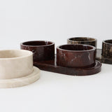 marble pet food and water bowls and tray
