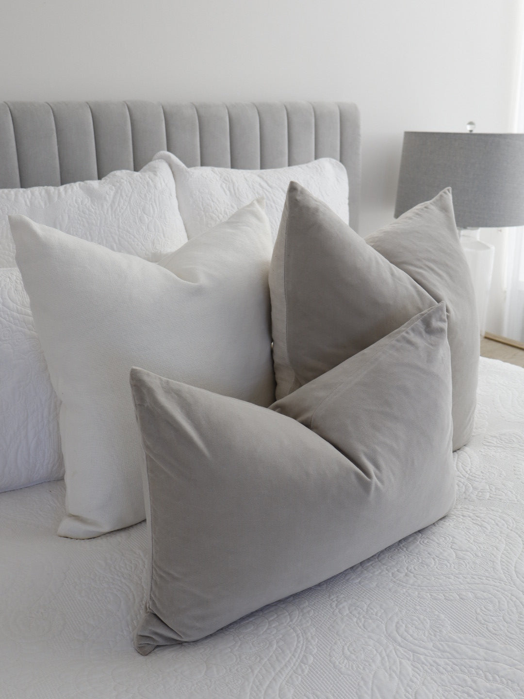bulimba home elke velvet rectangle cushion in dove grey with duck feather pillow insert