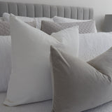 bulimba home white square elke velvet cushion with dove grey rectangle cushion. duck feather inserts