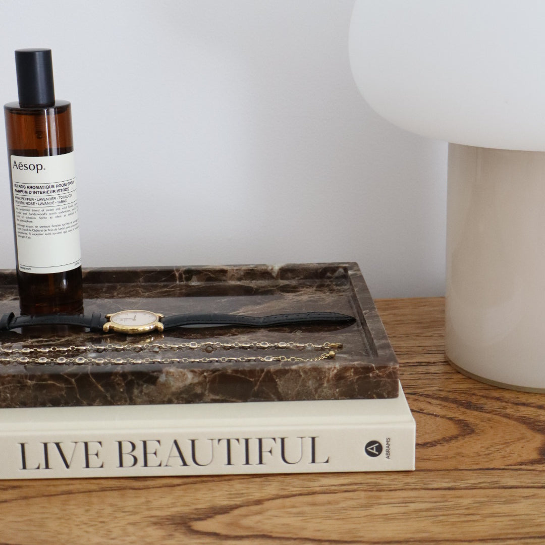 Bulimba home decorative marble tray for jewellery, tv remotes or perfumes.