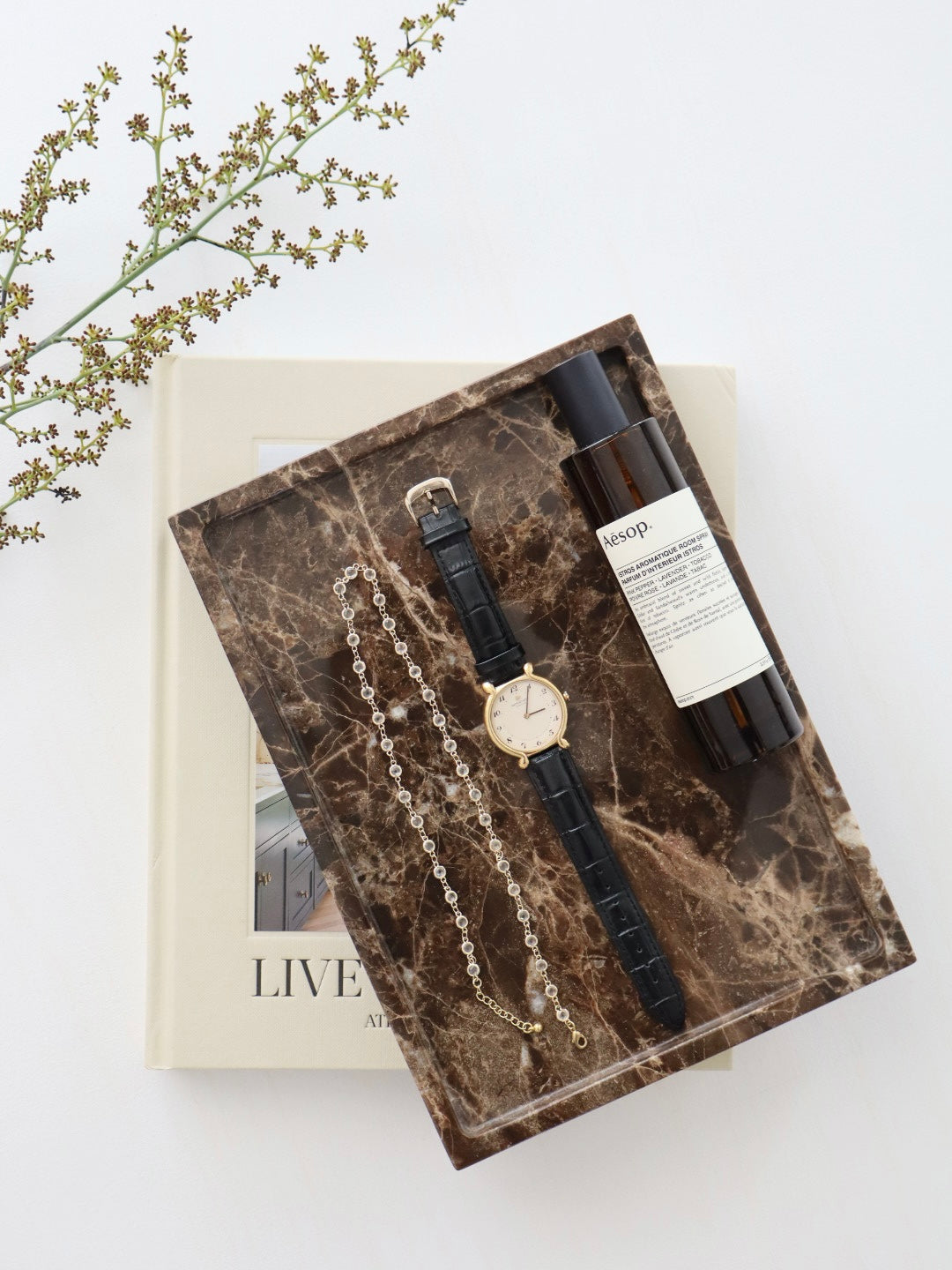 Bulimba home dark emperador decorative marble tray for jewellery, tv remotes or perfumes.