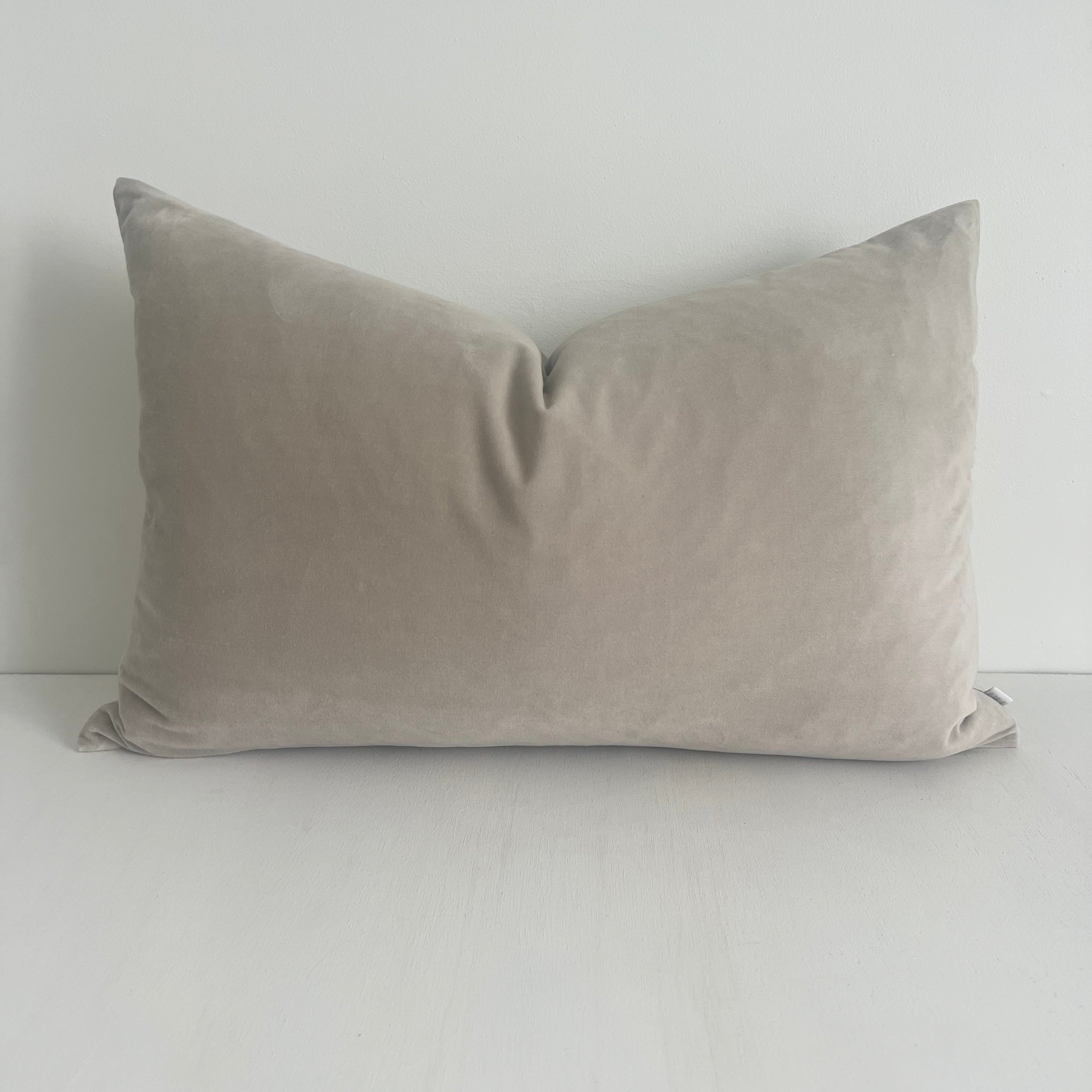 elke velvet rectangle cushion in dove grey