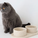 Bulimba home Beige marble cat and dog food pet bowl. featuring two pet bowls with tray.