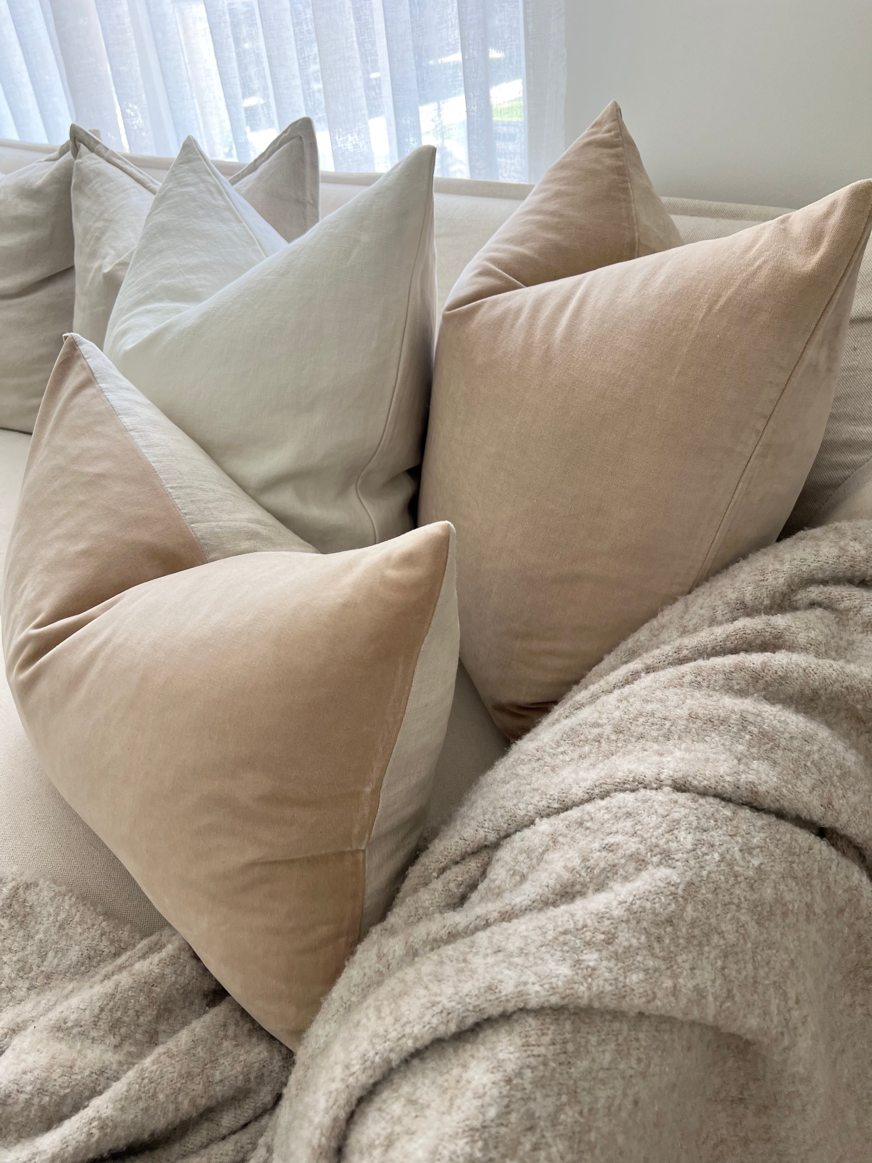 Bulimba home elke velvet sand cushion/ pillow with duck feather cushion insert