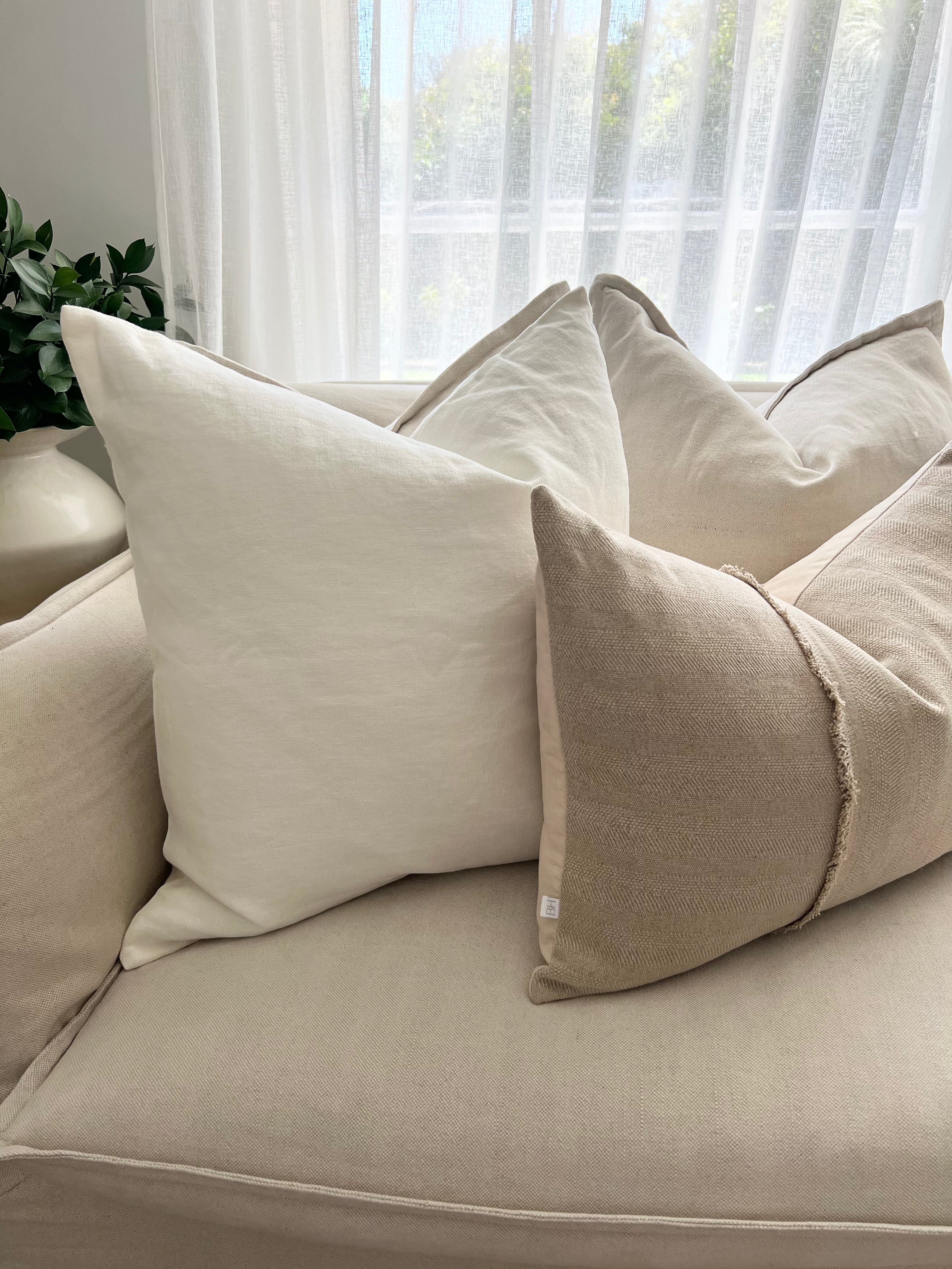 May White Heavy Linen Cushion - Bulimba Home